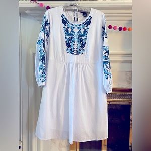 Chelsea & Theodore Pinstripe & Embroidered Dress -NWT